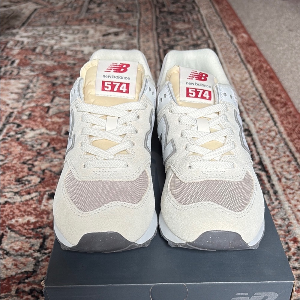 New Balance Women’s 574 Cream White Sneakers - Picture 4 of 4